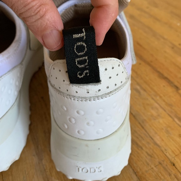Tod’s white leather sneakers with Velcro strap, pebble chunky sole - Picture 5 of 5